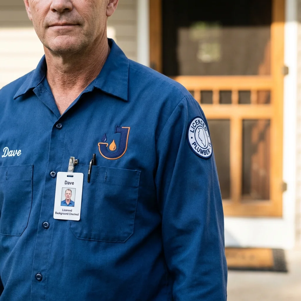 Licensed plumber showing ID badge in Flossmoor, IL