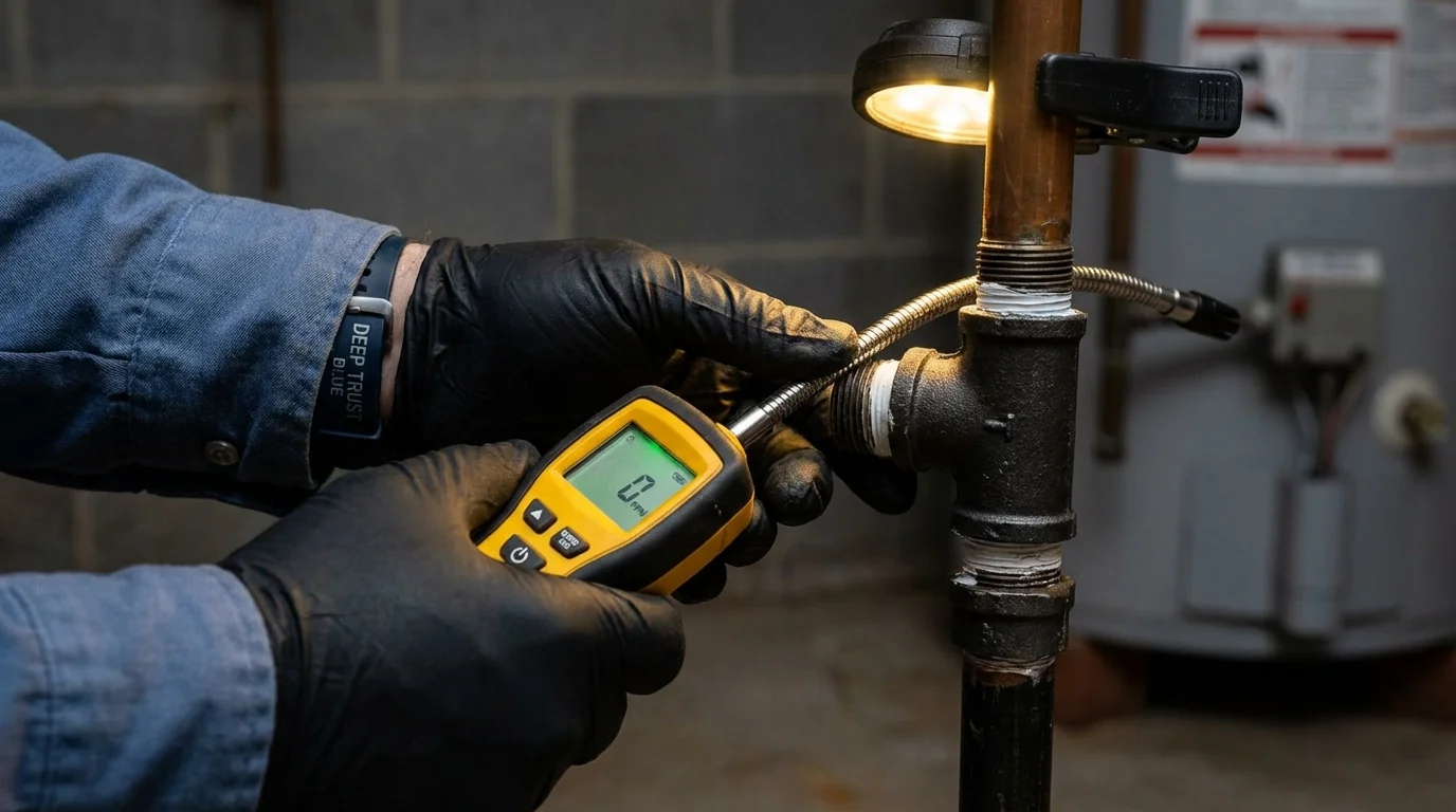 Gas leak detection with electronic sniffer by Johns Plumbing LLC in Flossmoor